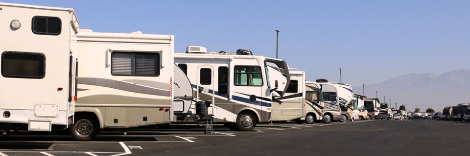 Organized RV storage aisle with room for vehicle movement