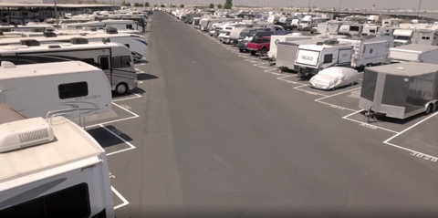 Wide storage aisle with room for large vehicle and trailer movement at McBride's